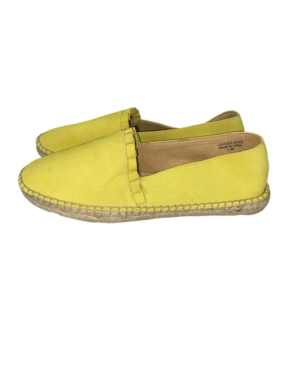 Talbots Izzy Suede Espadrille Flat Size 7.5 Ruffled Chartreuse Sunny Yellow